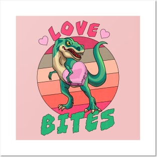 Love Bites Valentines Day Funny Kids Dinosaur Trex Lover Posters and Art